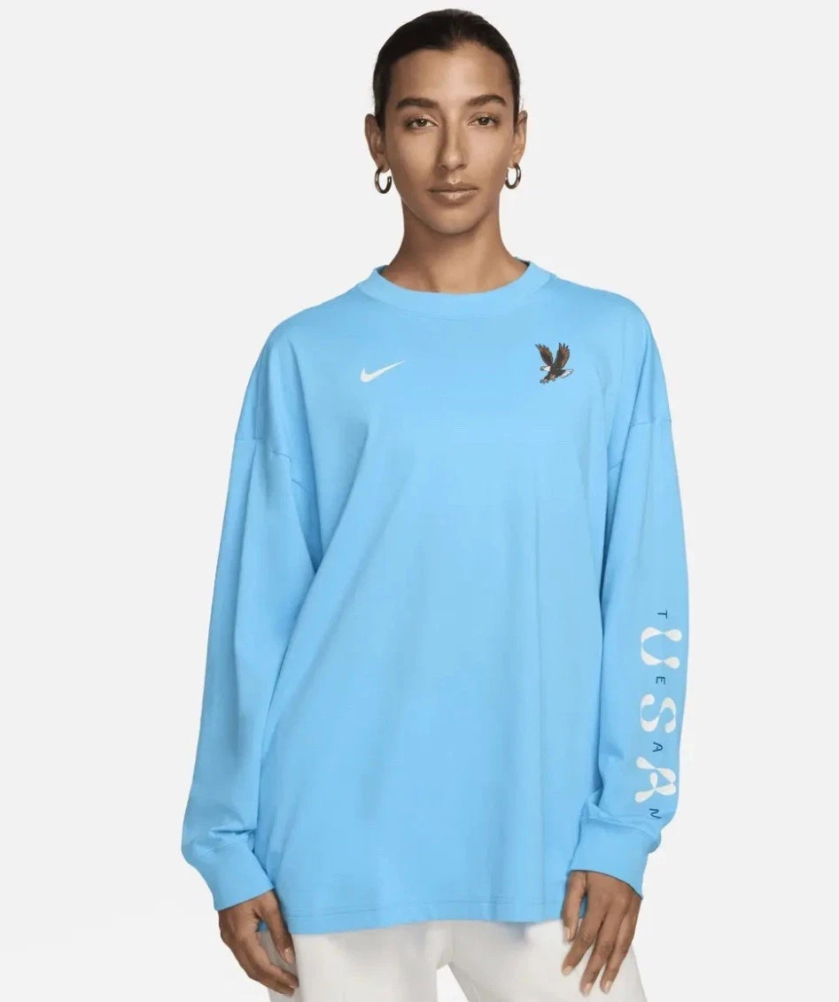 Sz 3XL WMNS NIKE USA Essentials Long Sleeve Top Baltic Blue FN0974 416 – New