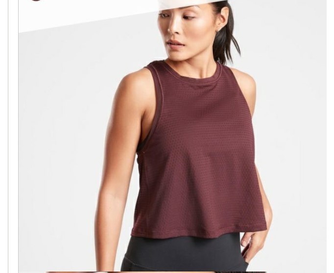 NWOT Athleta Chi Dot Mesh Crop Tank Top, Burgundy SIZE M #511874 A0618H
