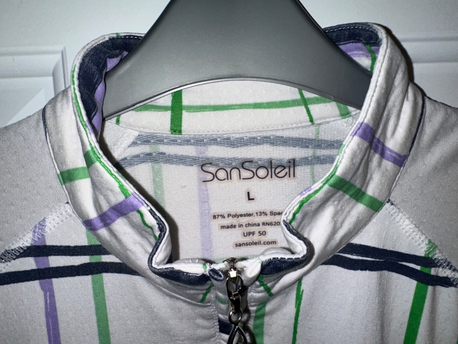 San Soleil White/Multicolor 1/4 Zip Pullover UV 50 Cooling Womens L