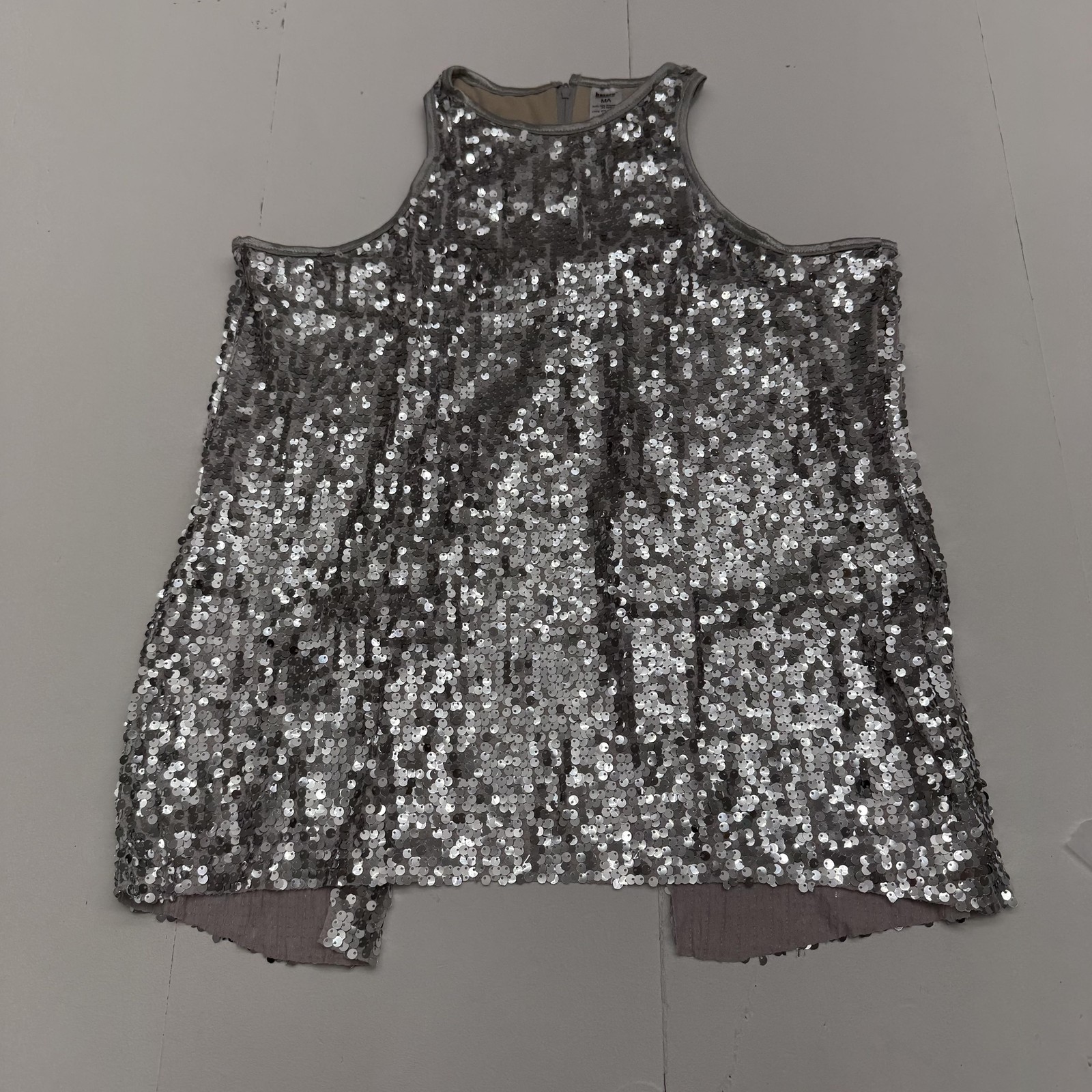 Balera Tank Top Womens M 8-10 Silver Ultra Sparkle Sequin Flyaway Dance Lined