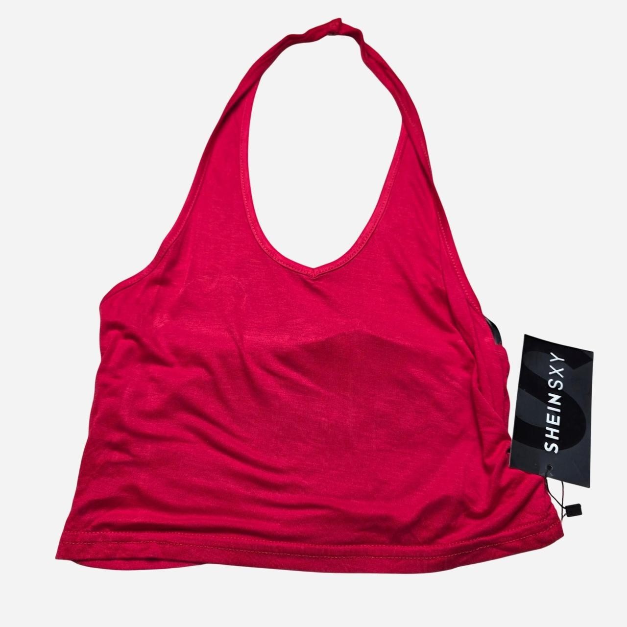 SHEIN SXY Pink Halter V-Neck Sleeveless Stretch Knit Tank Top Women’s S