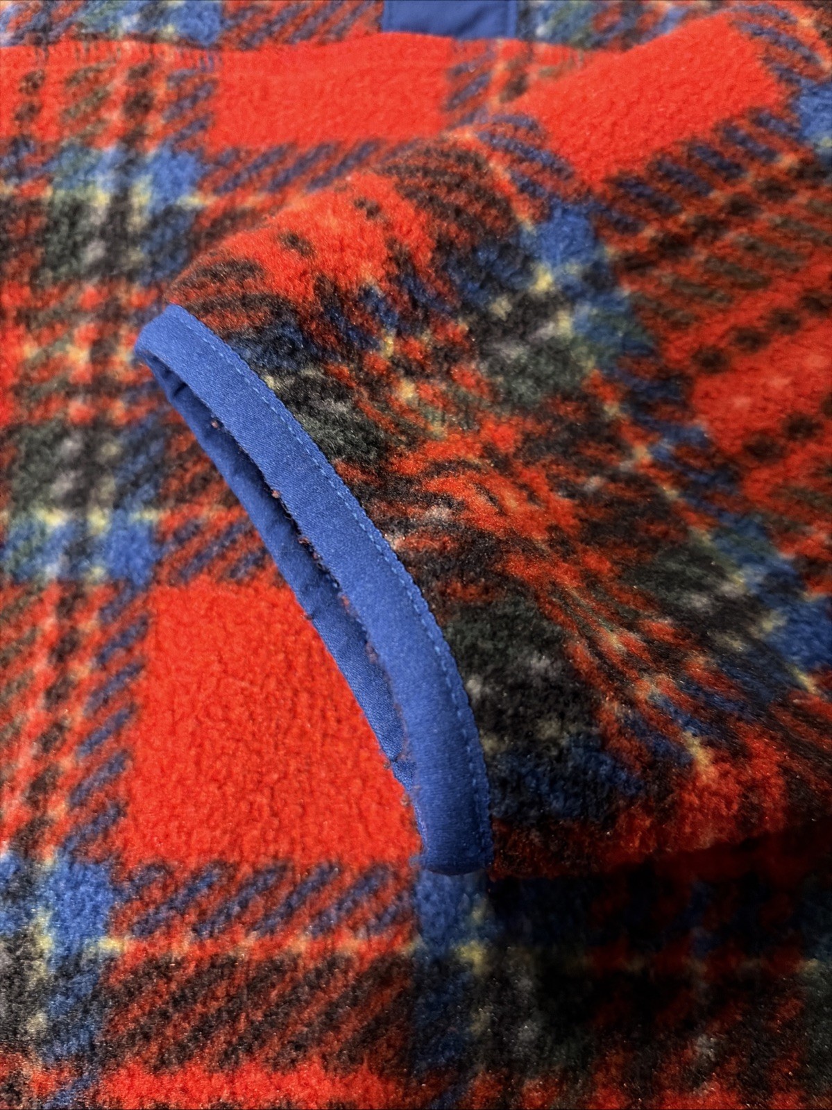 LL Bean Classic Quarter Snap Fleece Pullover Unisex WL/MM Red Blue Plaid