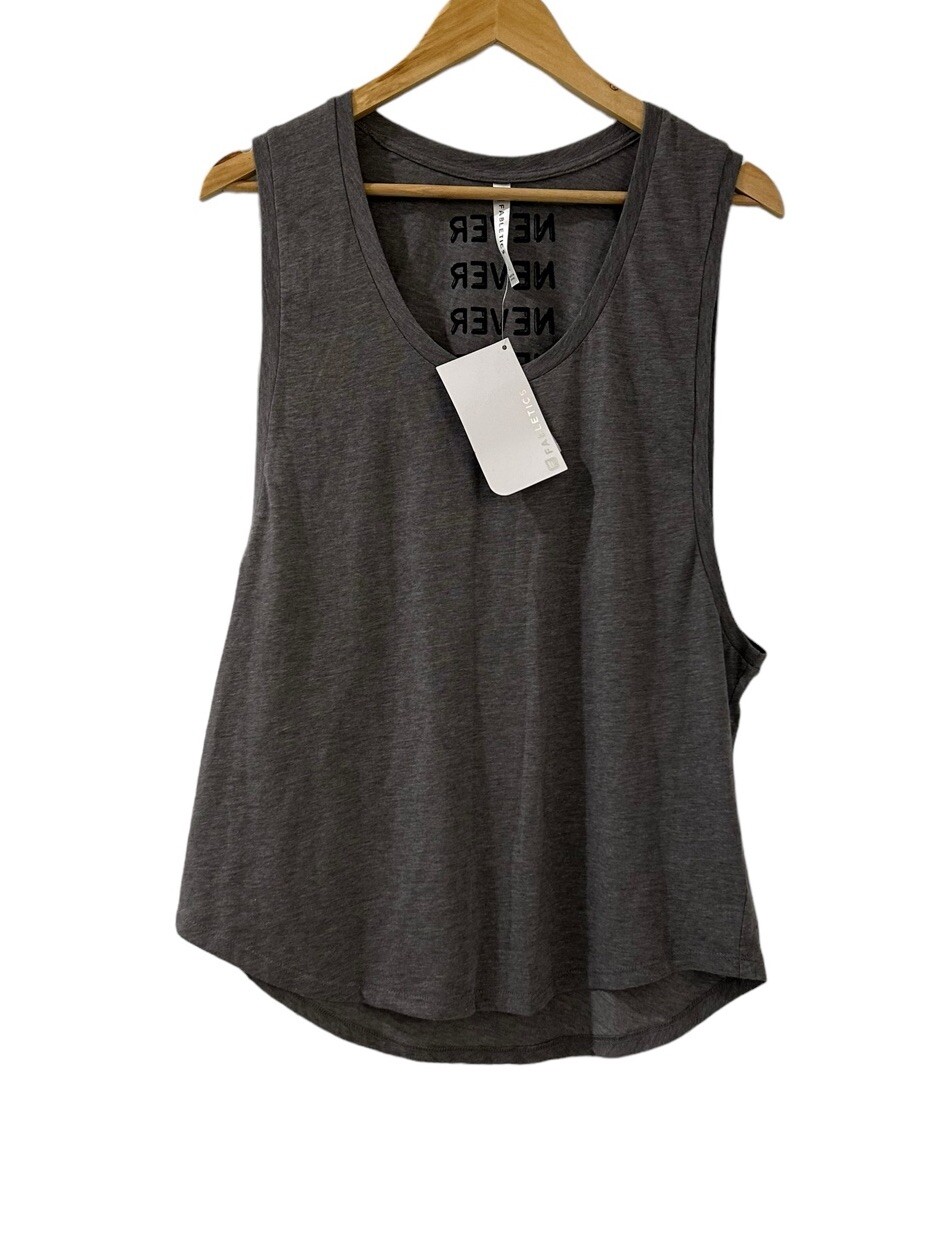 Fabletics Janis Tank II Gray Slub Knit “Never” Muscle Tank NEW WITH TAGS Large