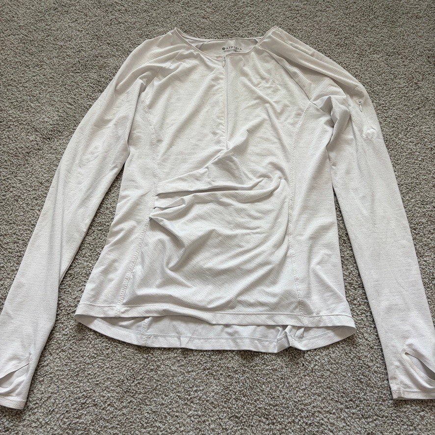 Athleta Pacifica Wrap Front Top Womens M White Long Sleeve Sun Protection Zip Up