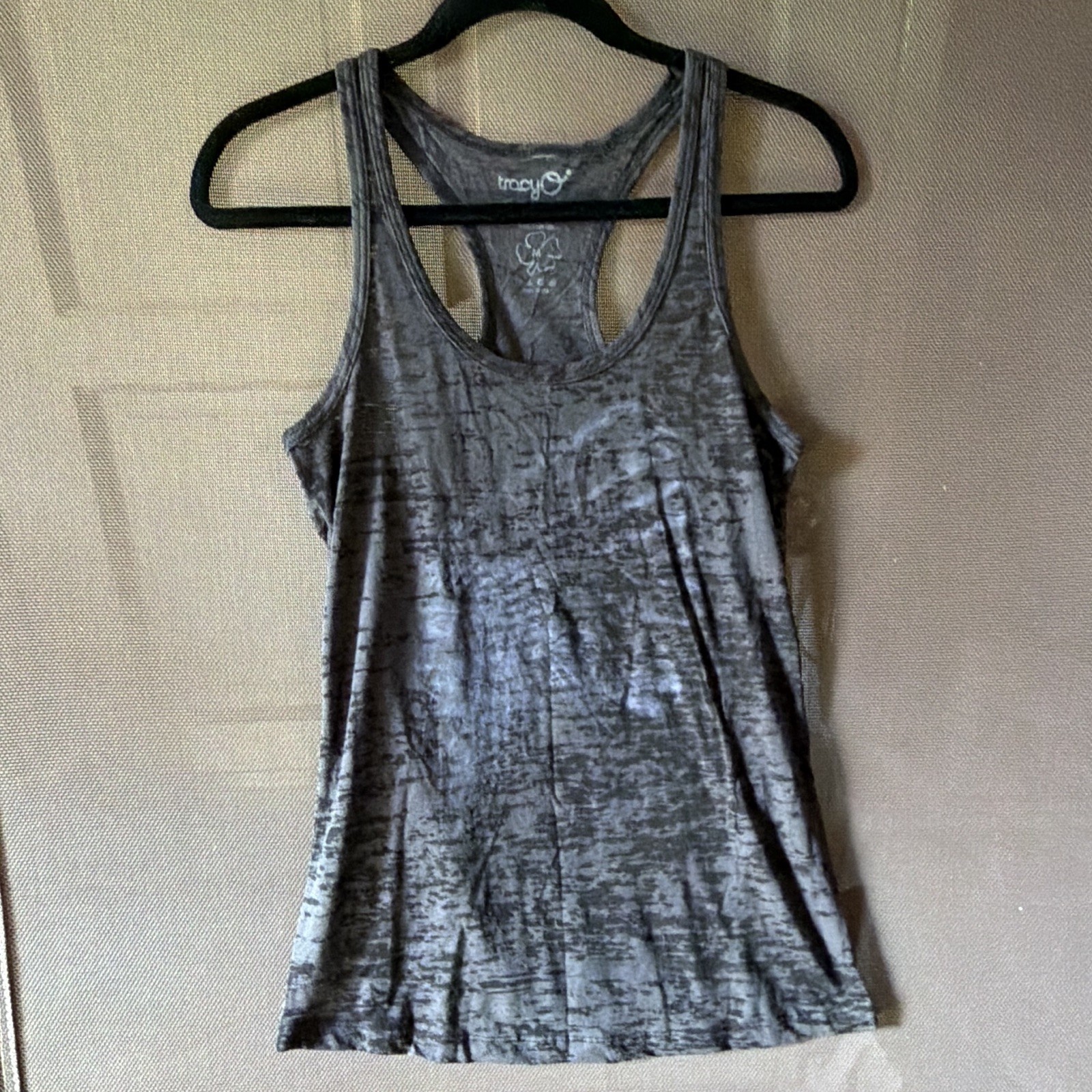 Tracy Womens Gray Racerback Scoop Neck Lightweight Tank Top Cotton Blend M