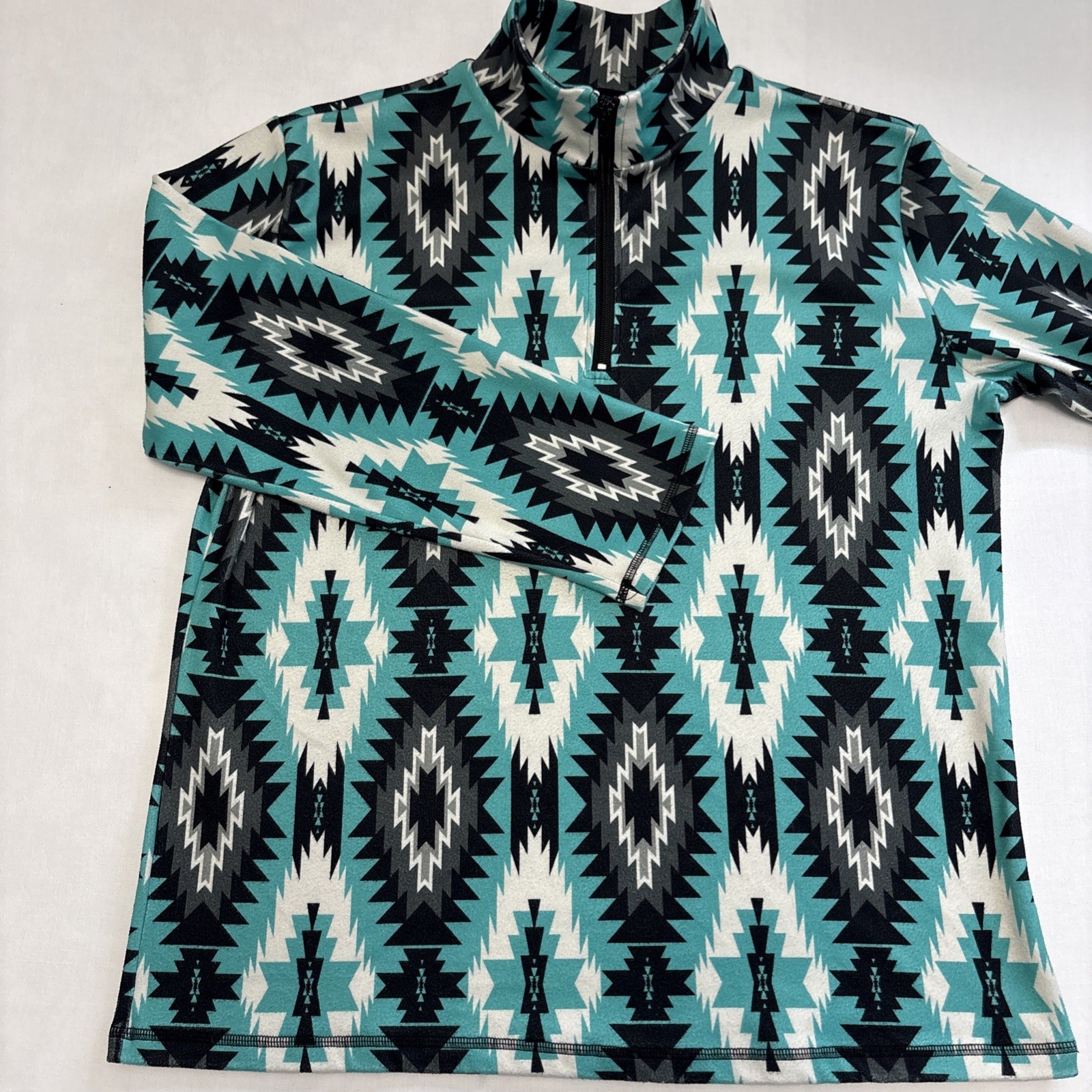 Sterling Kreek Women’s 2XL Teal Aztec Geo 1/4 Zip Pullover Top Southwestern