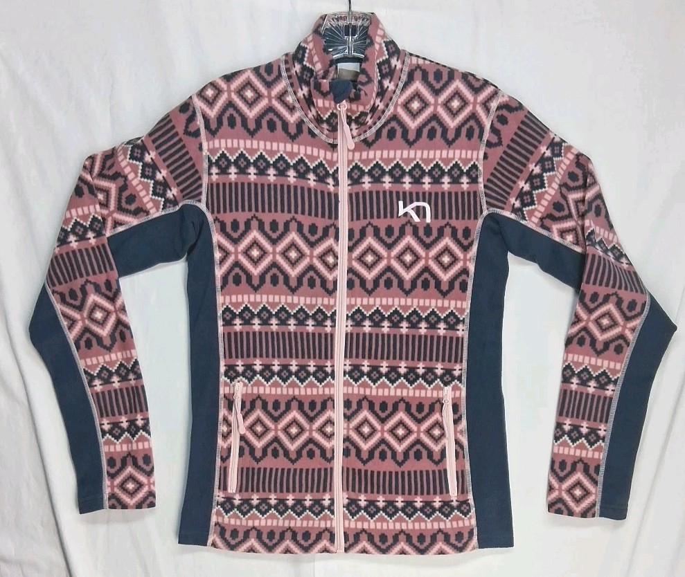Kari Traa Womens S Nordic Pink Full Zip Rille Fleece Jacket Mockneck Athleisure