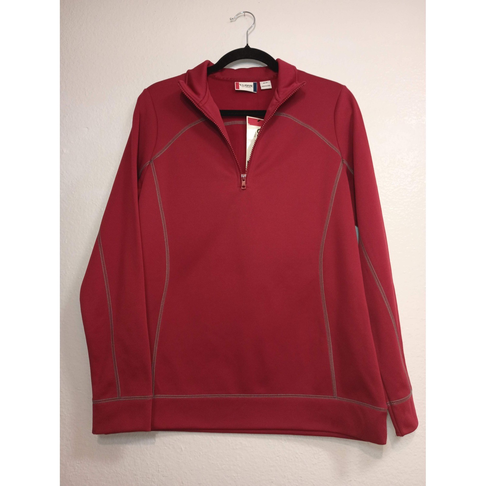 Clique Womens Red Quarter Zip Pullover Active Mock Neck Contrast Stitch Size M