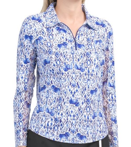 NWT Ladies IBKUL KENDRA DENIM Blue Long Sleeve Polo Golf Shirt – Size XS