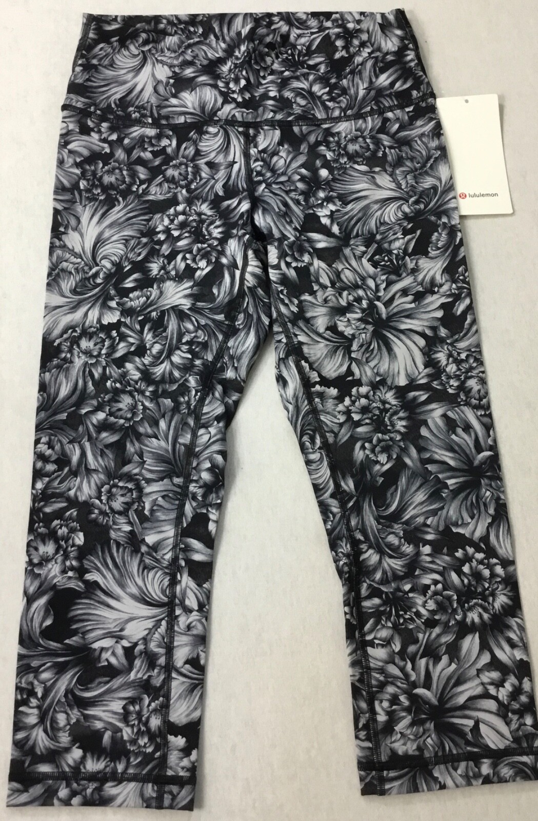 Lululemon Wunder Under 21” CROP HR Lux LW6AN4S NGIB Black Floral Print Size 10