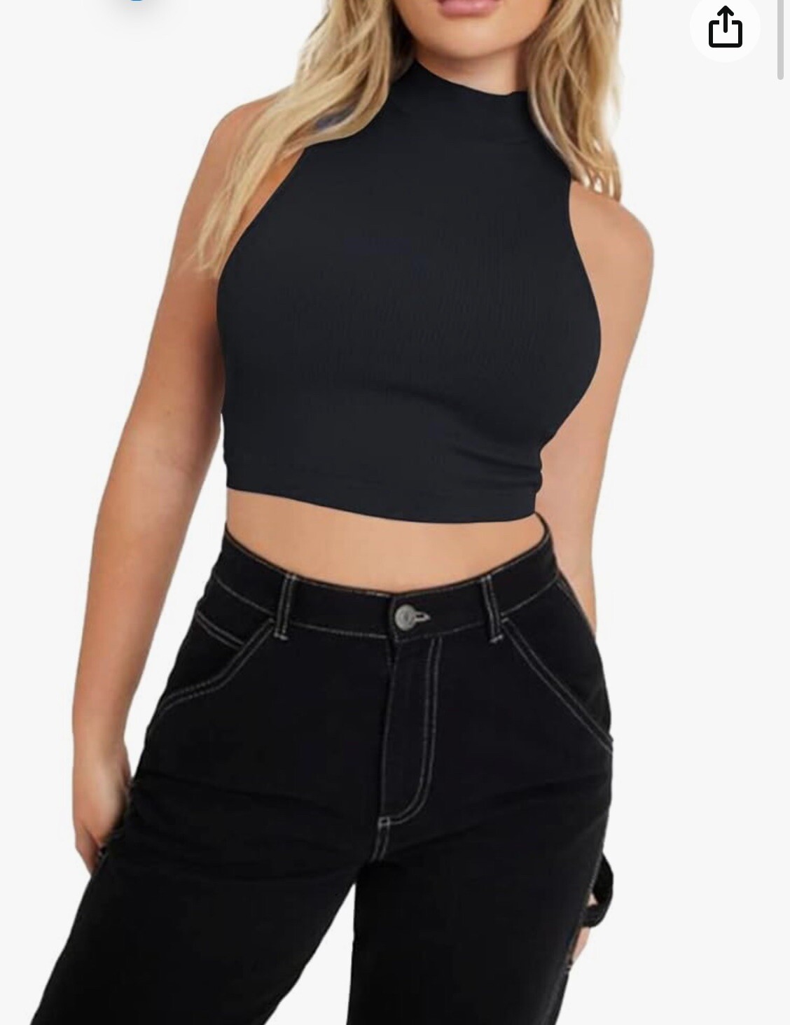 Capezio Mock Neck Sleeveless Basic Rib-Knit Crop Cutout Back Tank Tops Sz M/L