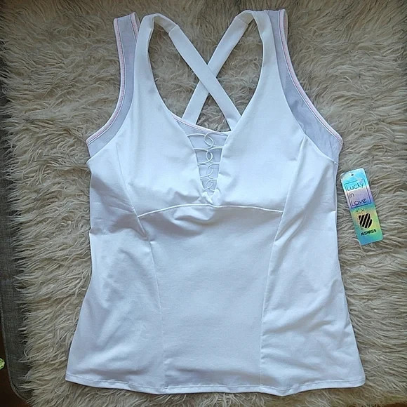 K-SWISS X Lucky in Love Laced Up Tank Top Tennis Athletic White Layered Bra S