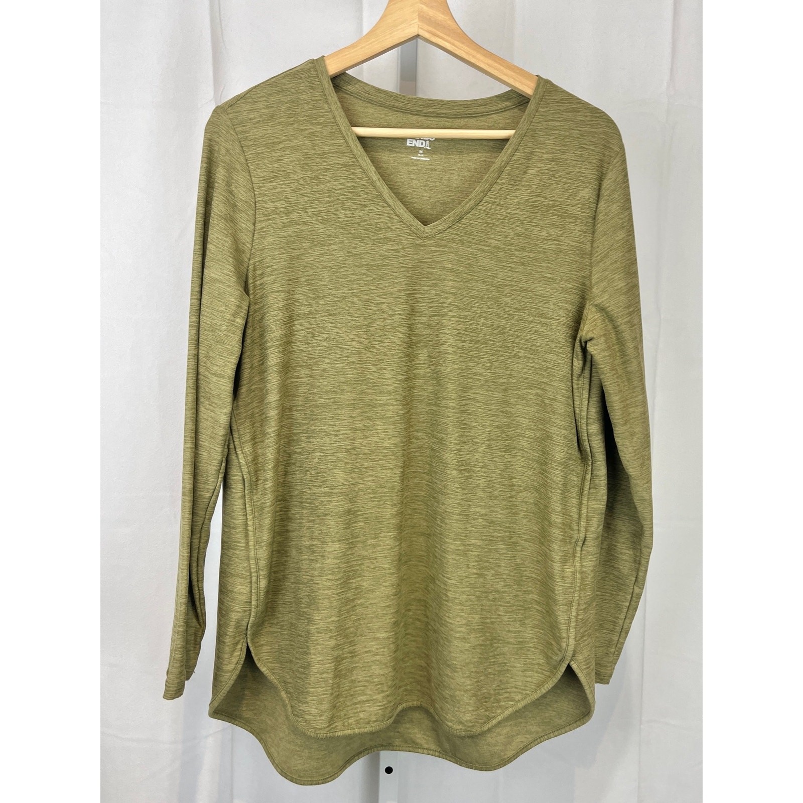 LANDS’ END Long Sleeve V Neck Performance Top Tunic Stretch Green Size 10 12 M