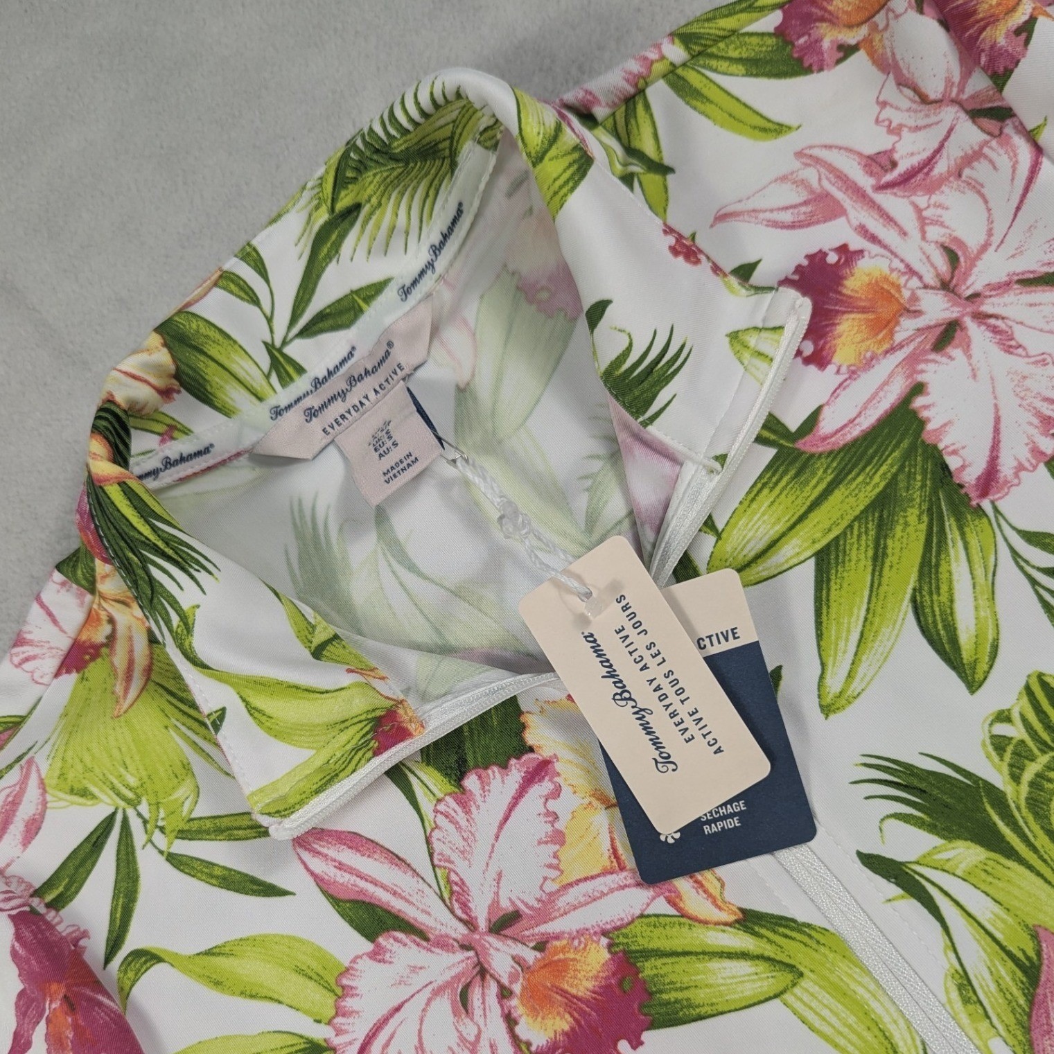 NEW Tommy Bahama Everyday Active Womens Small Tropical Orchid Floral 1/4 Zip