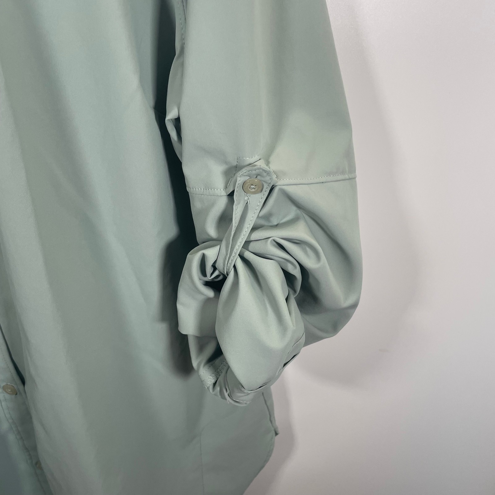 Columbia Long Sleeve Vented Shirt Womens Large Roll Tab Sleeve Green