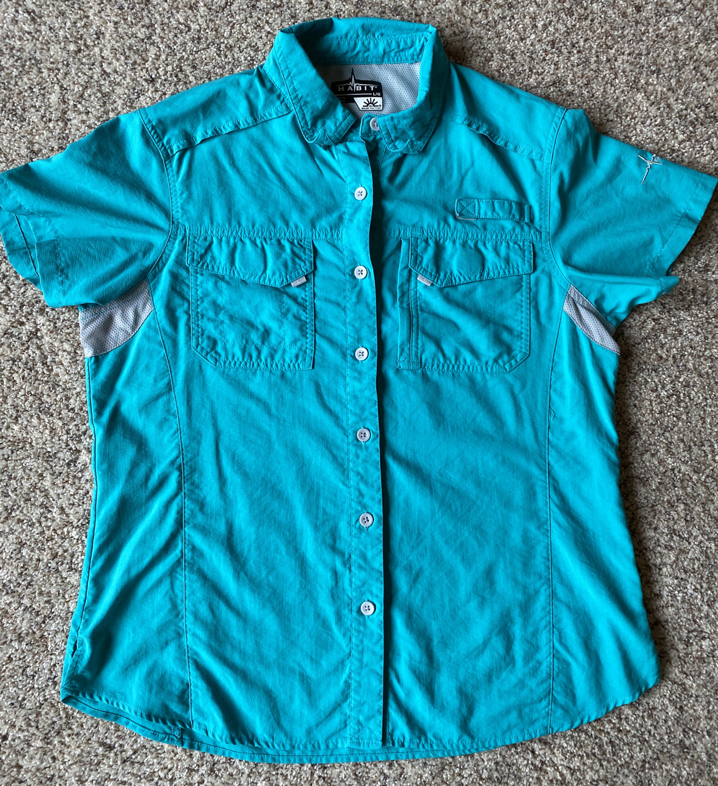 habit solar factor 30+ Green Breathable Short Sleeve Button Up Large Shirt