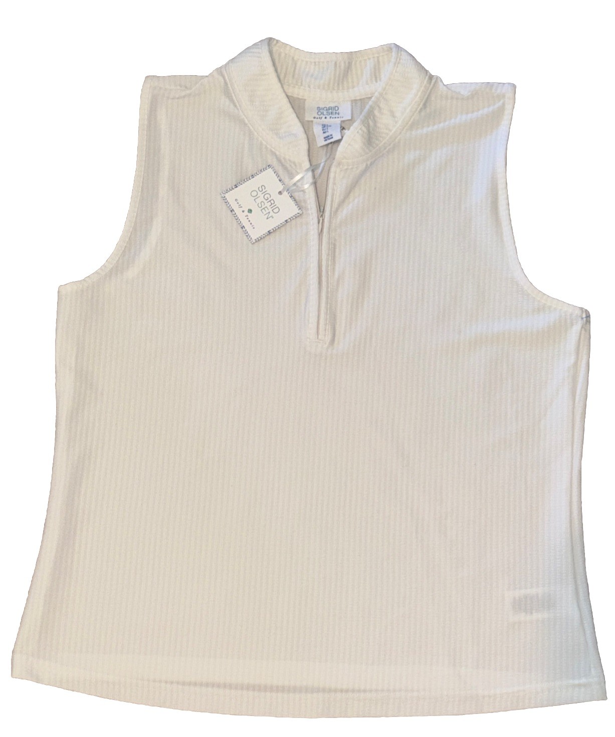 Sigrid Olsen Golf Tennis quick dry Zip Front Sport tank Solid White Sz L