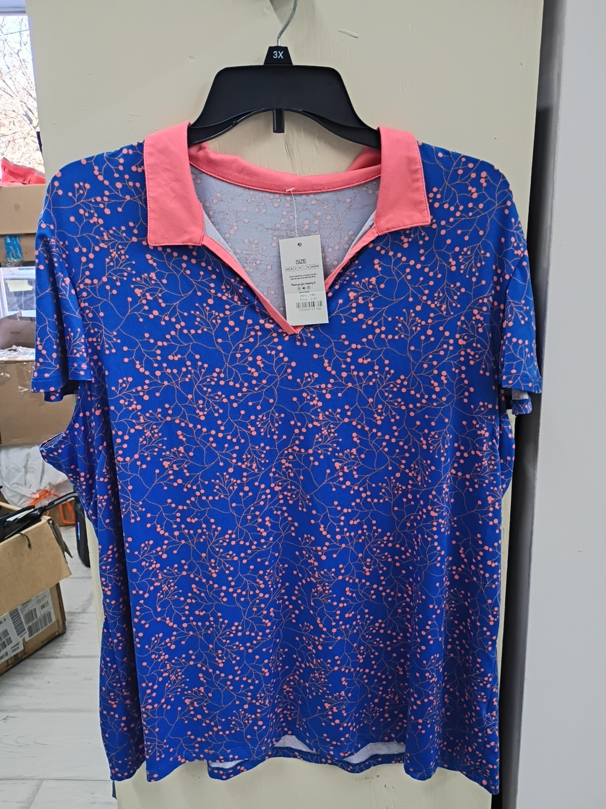 Court Haley Royal Blue And Coral Branch Print V Neck Polo Shirt