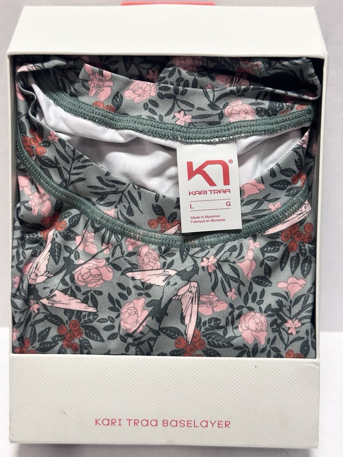NEW Kari Traa Fryd Womens Size Large Activewear Base Layer LS Shirt Green Floral