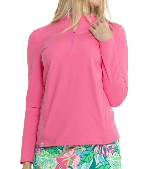 NWT SIGRID OLSEN CARMINE ROSE HOT PINK Long Sleeve Mock Golf Shirt M L XL