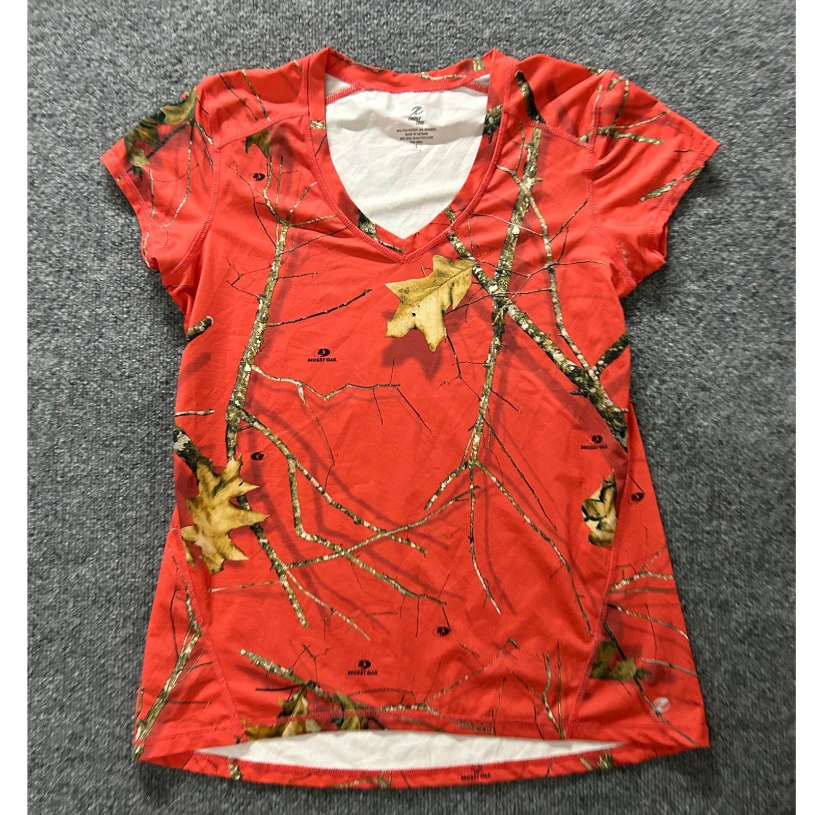 Energy Zone Shirt Womens Size L Orange Mossy Oak Camo V-Athletic Performance