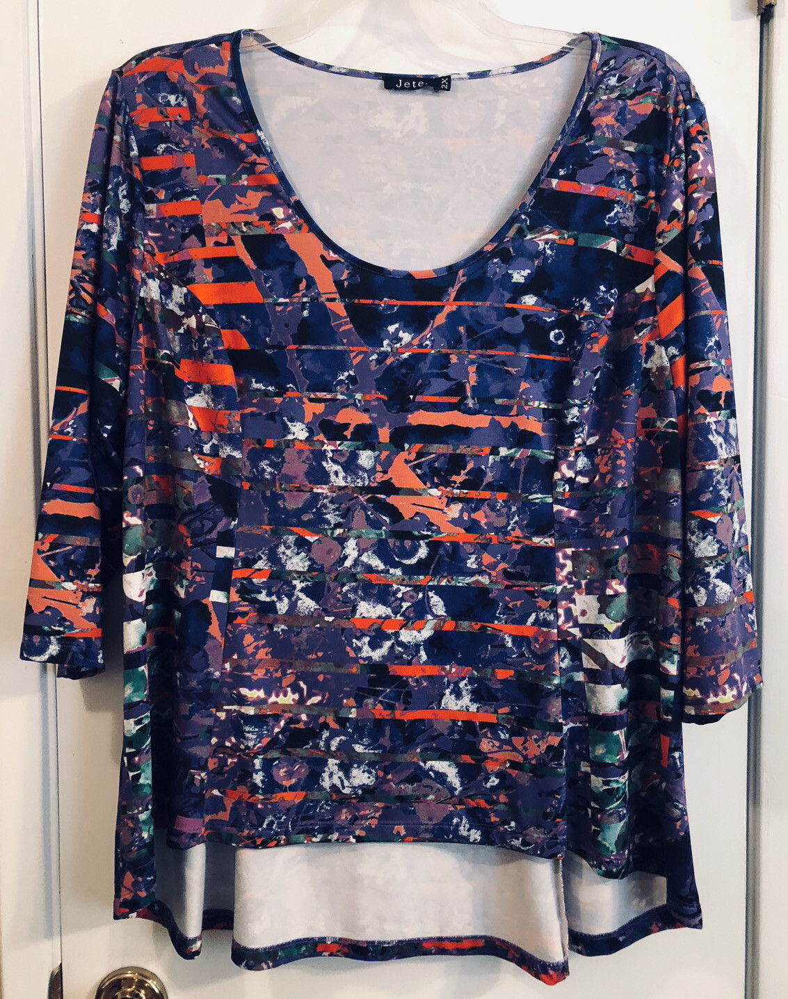 JETE Pullover Shirt Top Geometric Vibrant Purple Multicolor Stretch Women’s 2X