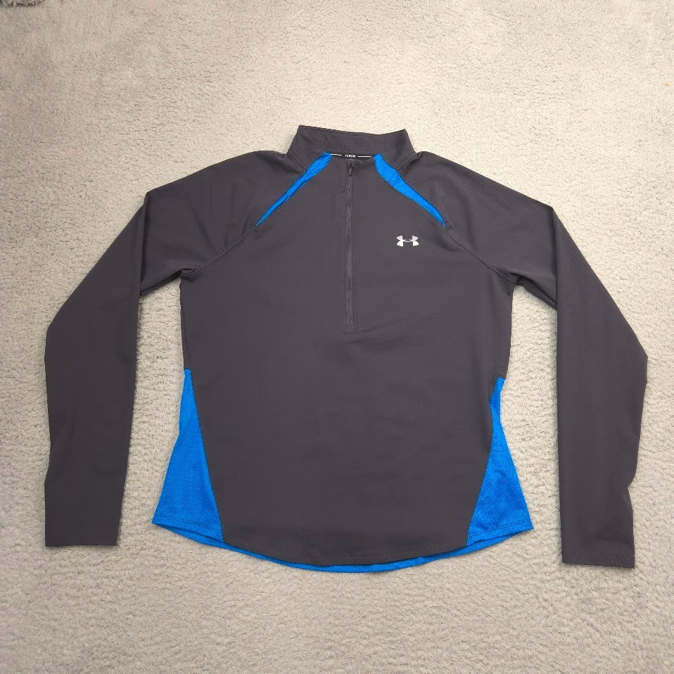 Under Armour Motion HeatGear Run 1 2 Zip Pullover Womens Large Black Blue LS