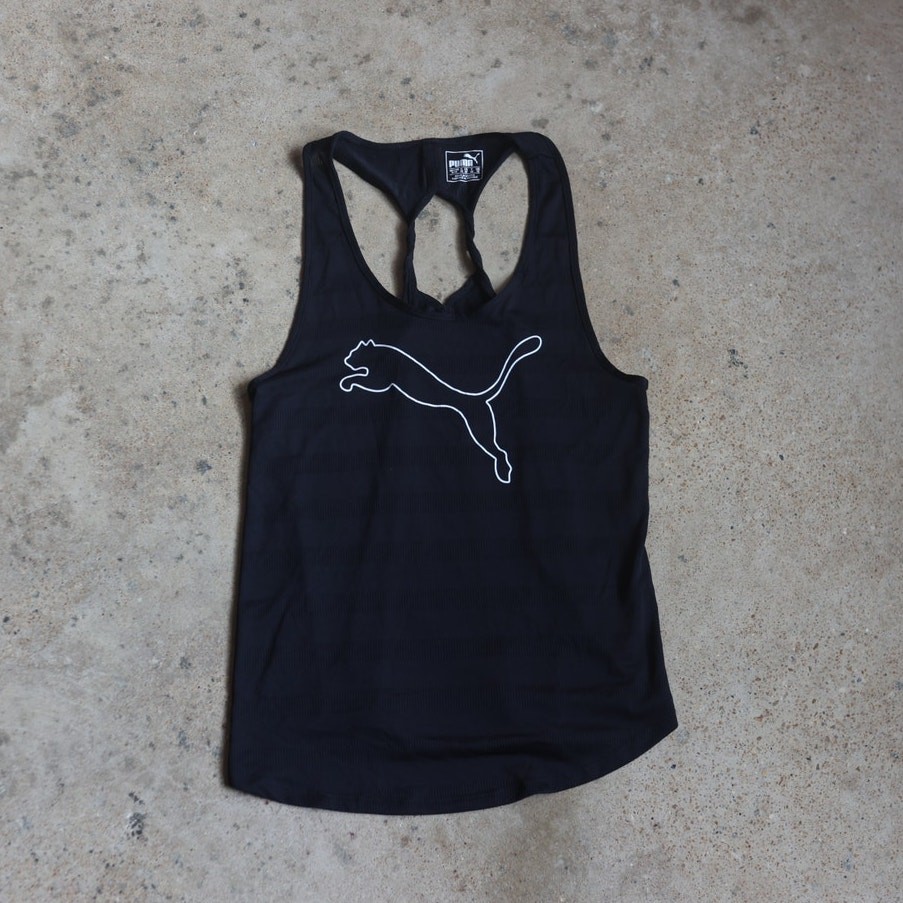 Puma Black Racerback Athletic Tank Top Logo Workout Gym Activewear Size M