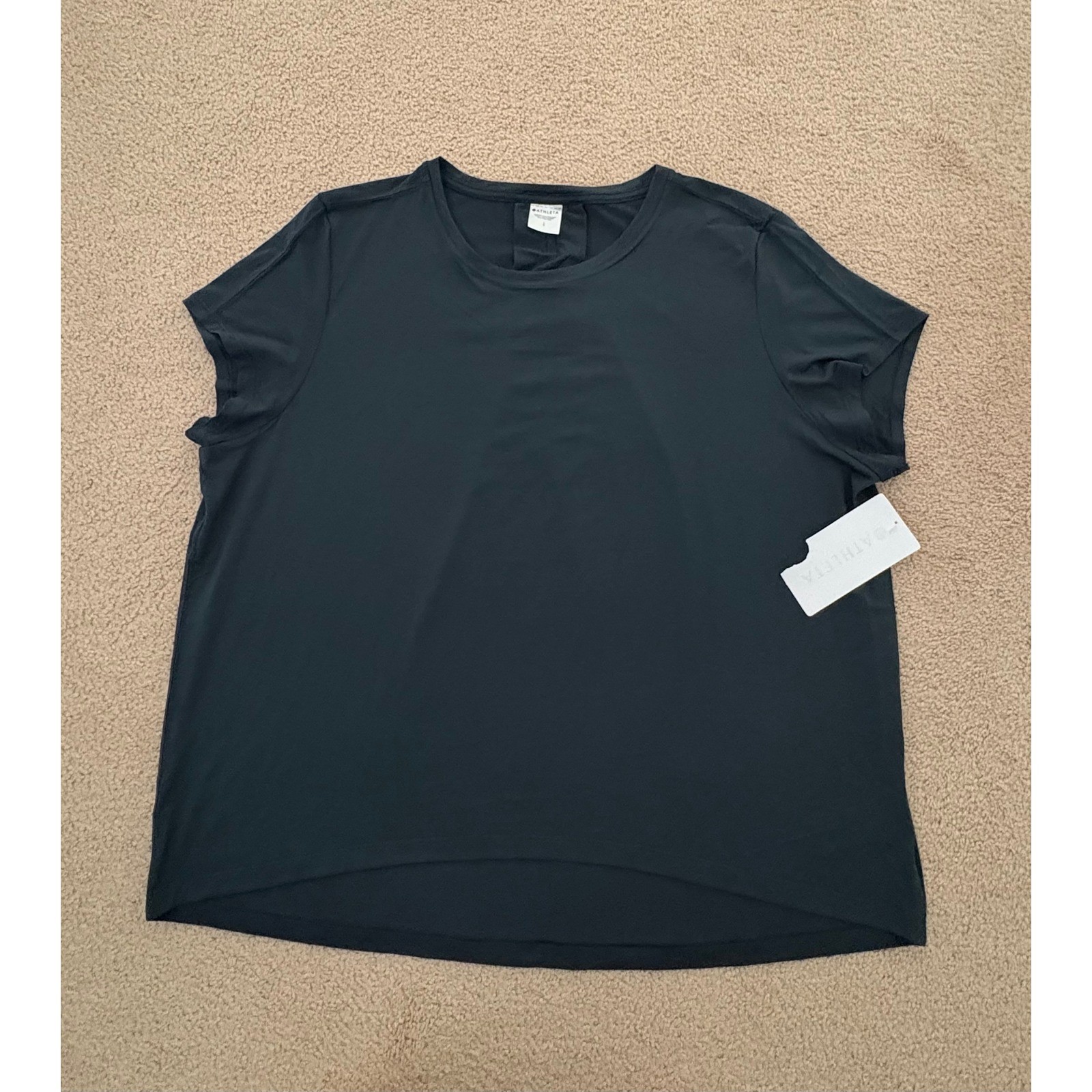 NWT! Athleta Women With Ease Tee LRG Dark Green Shrt Slv High-Low Back Pleat Top