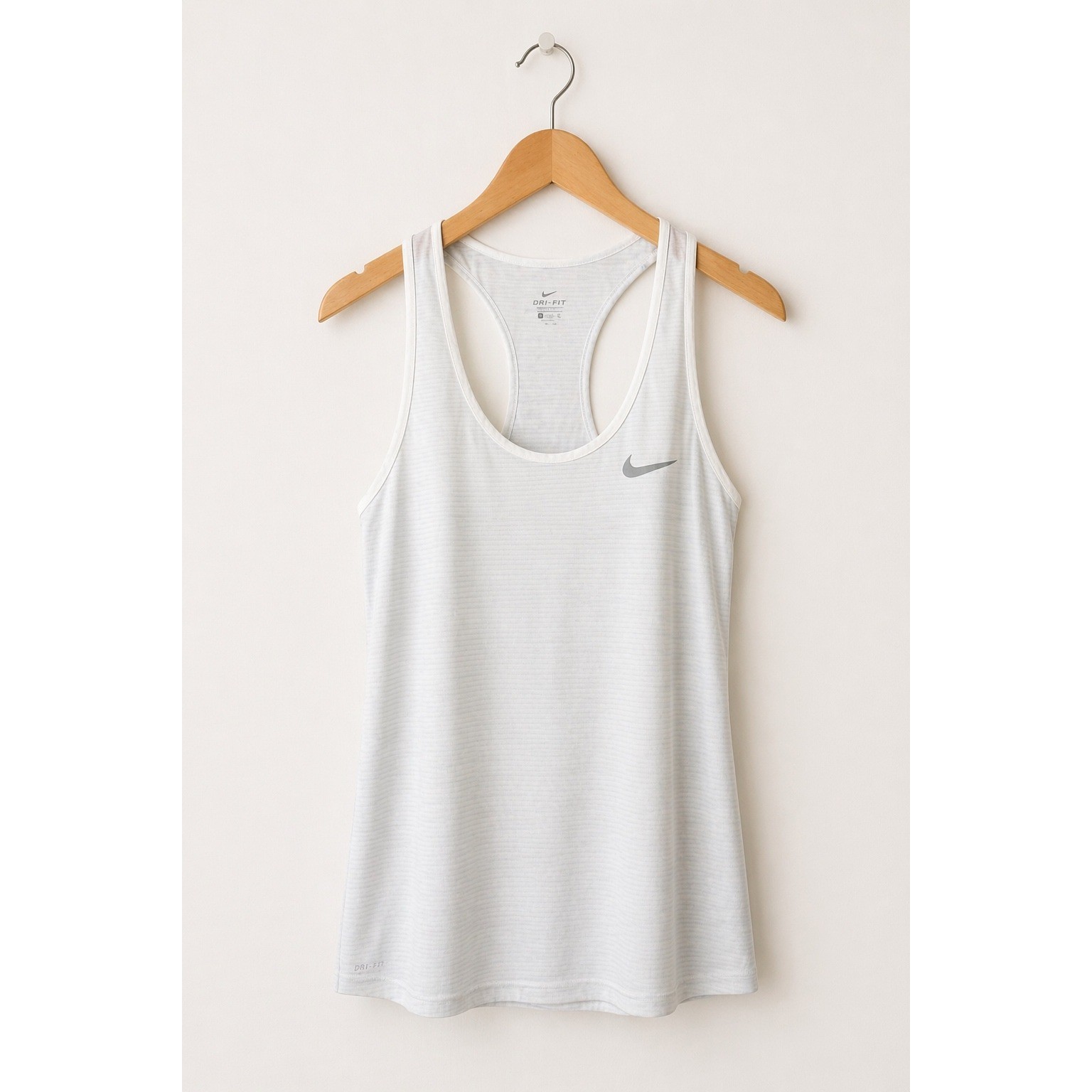 Nike Dri FIT Tank Top Women Small White Blue Stripe Racerback Athletic Running