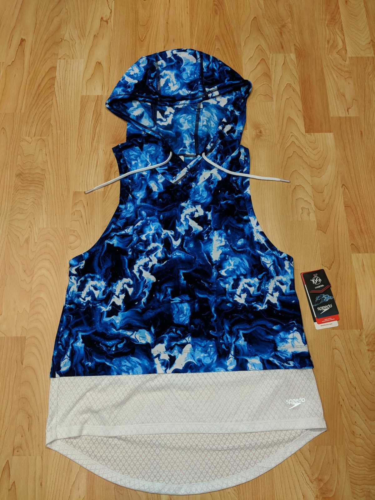 NWT Speedo Women Gym2pool Tank Top T-shirt Sports Hooded Blue Shirt Size Medium