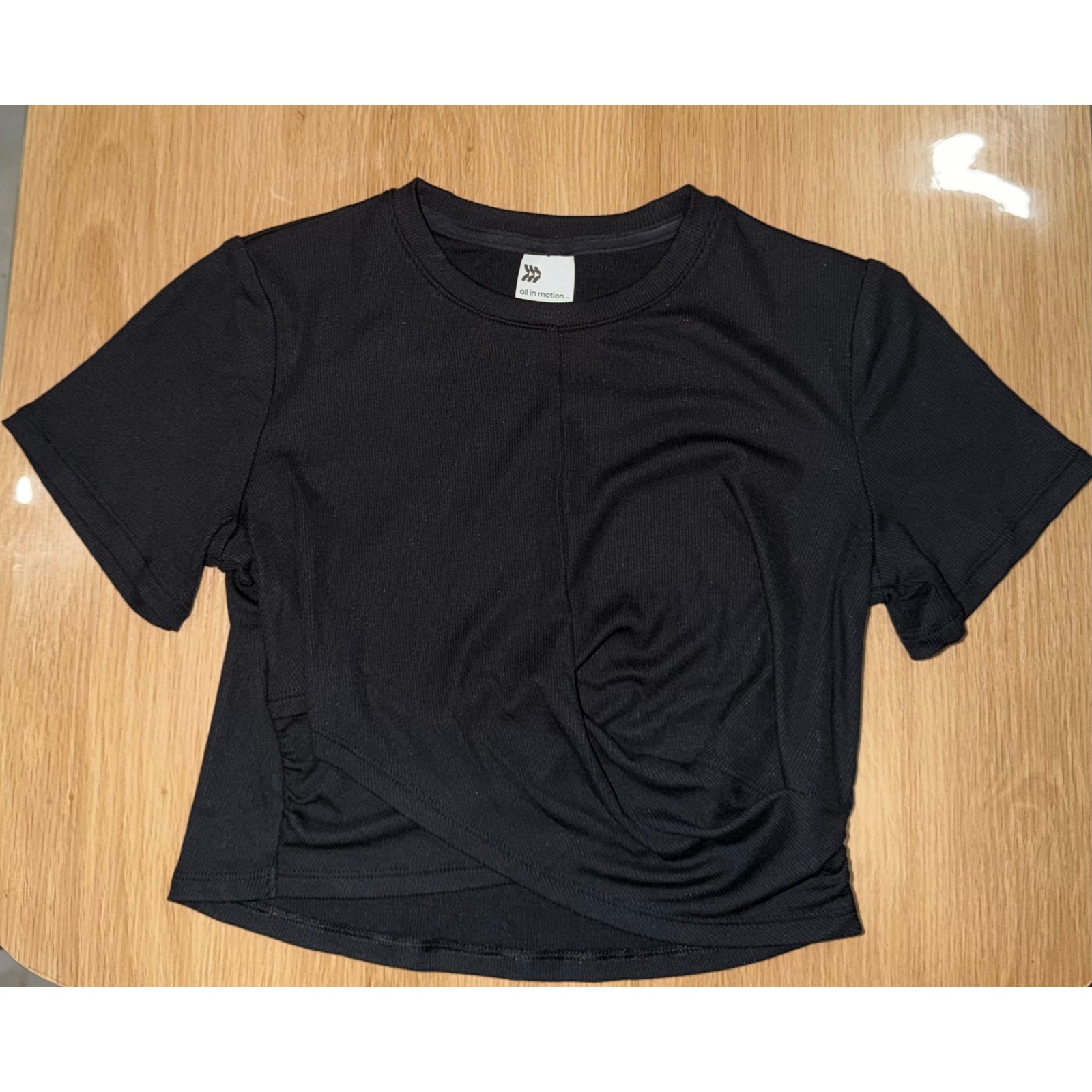 All In Motion Black Ribbed Wrap Front Activewear Top