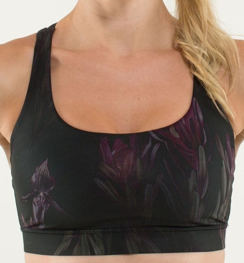 Lululemon Energy Bra Double Strap 8 Black Floral Midnight Iris FreeS&H