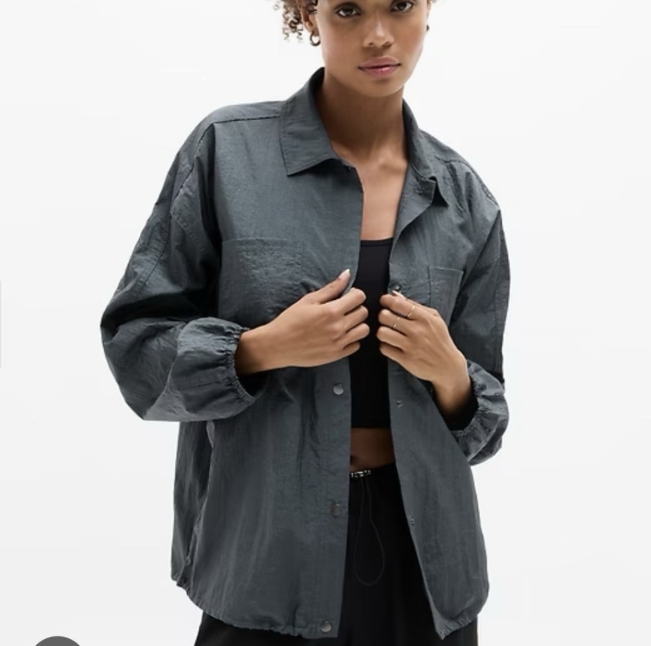 Athleta Women Lunar Sheen Button Up Shirt Jacket Size XL Gray/ Dark Rinse NWOT