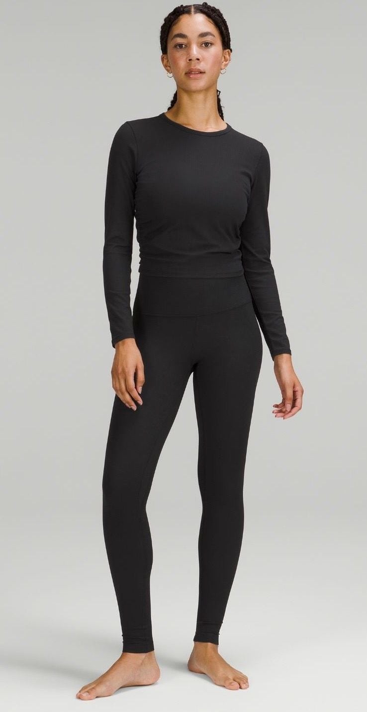 Lululemon All It Takes Ribbed Long Sleeve Shirt Black Ruched Top