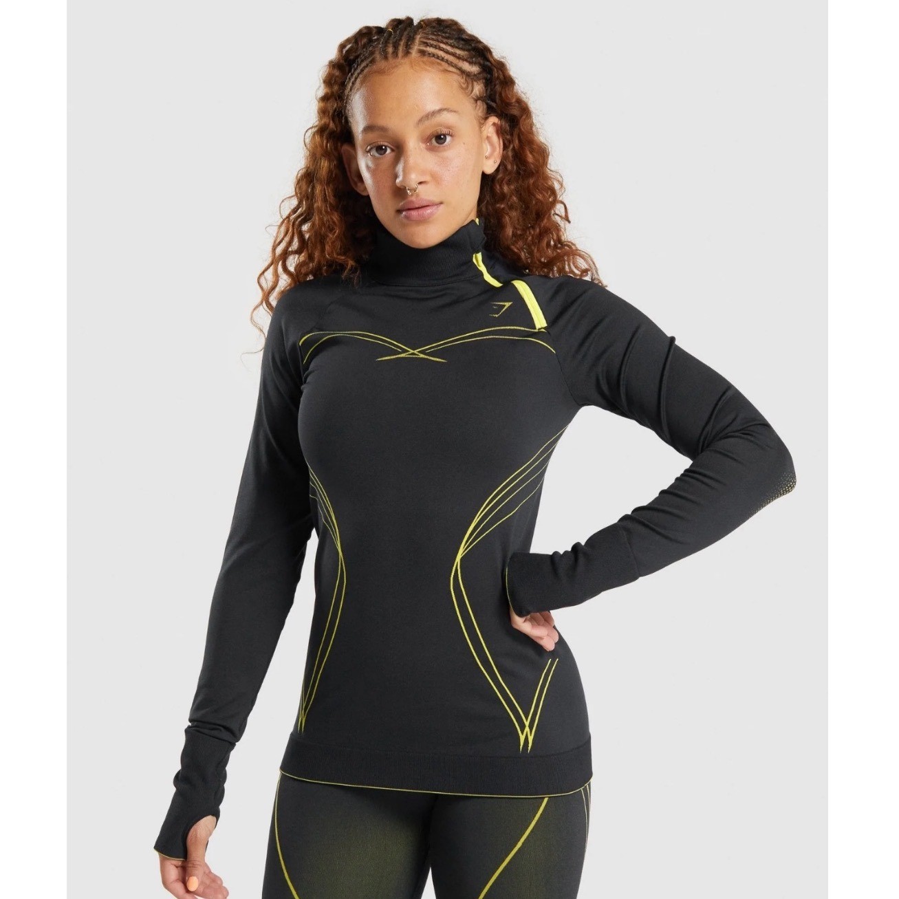 Gymshark Apex Seamless 1/4 Zip Black Yellow Long Sleeve Athletic Top Women’s M