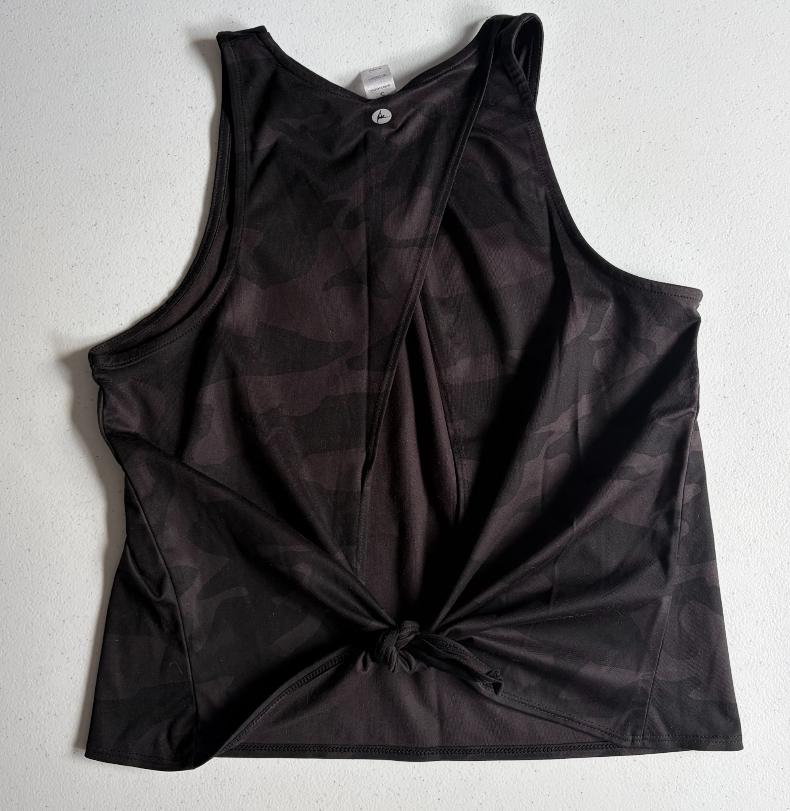 90 degree by reflex tank top cropped with tie back black camo womens small