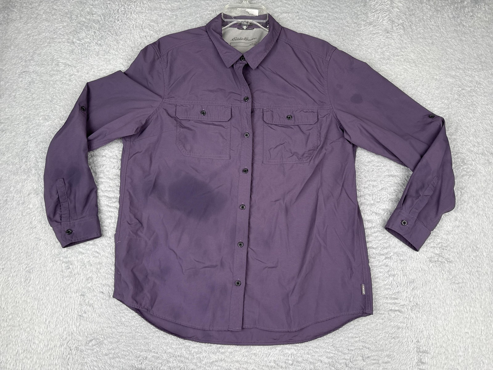 Eddie Bauer Shirt Womens Large Purple Long Sleeve Button Hiking Pockets Outdoor
