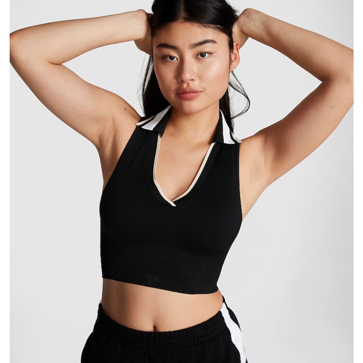 Victoria’s Secret PINK Polo Crop Top – Black & White