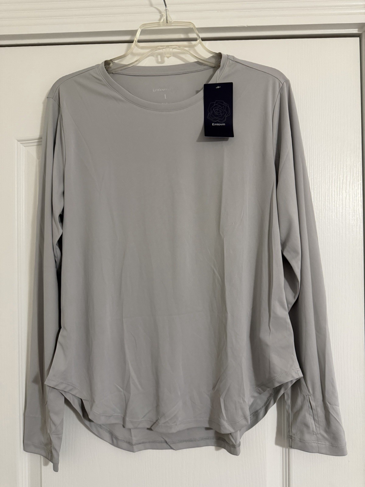 Emlovm Women’s ULTRA LIGHT Long Sleeve TEE LARGE GRAY UPF 50+ Sun Protection NWT
