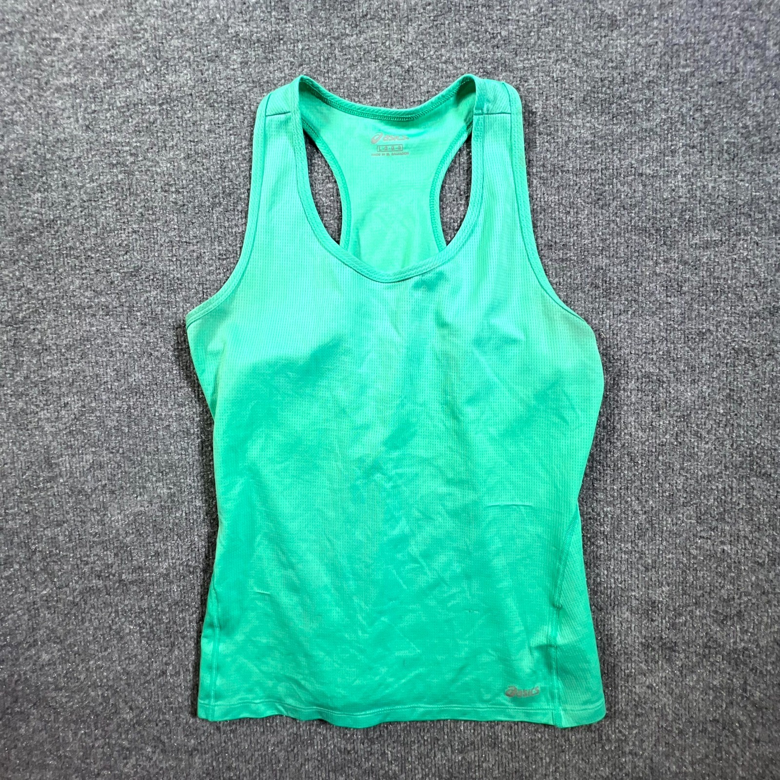ASICS Tank Top Womens Large Bright Mint Knitted Mesh Logo Printed Performance