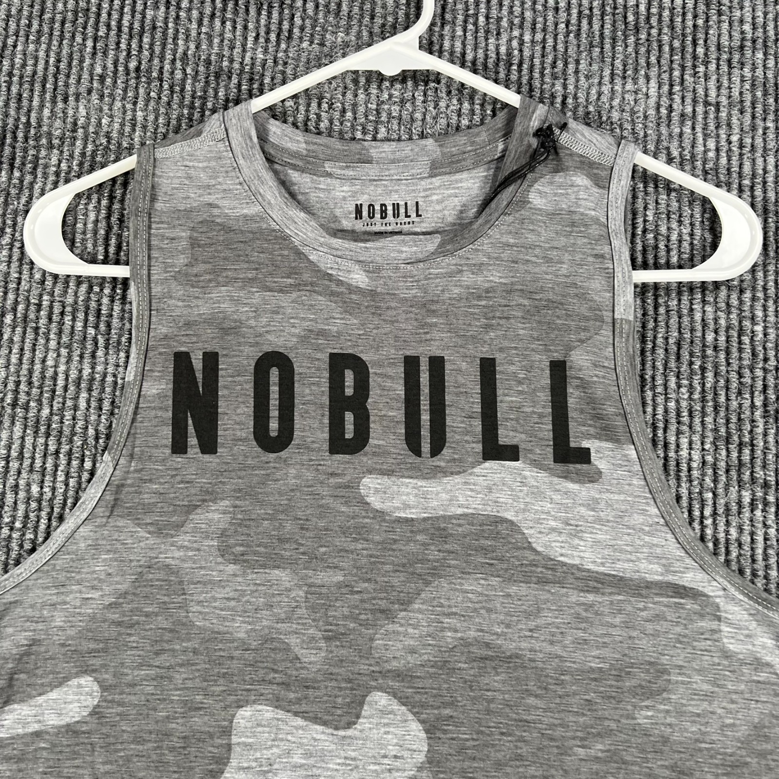 NoBull Cropped Tank Top Shirt Womens Small Gray Camo CrossFit Workout Gym