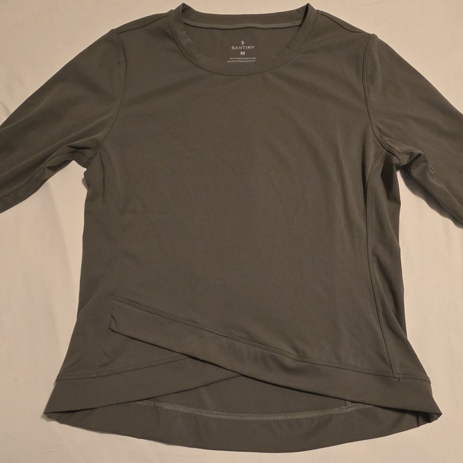 Santiny Gray Long Sleeve Activewear Pullover T-Shirt Crew Neck Stretch Size M