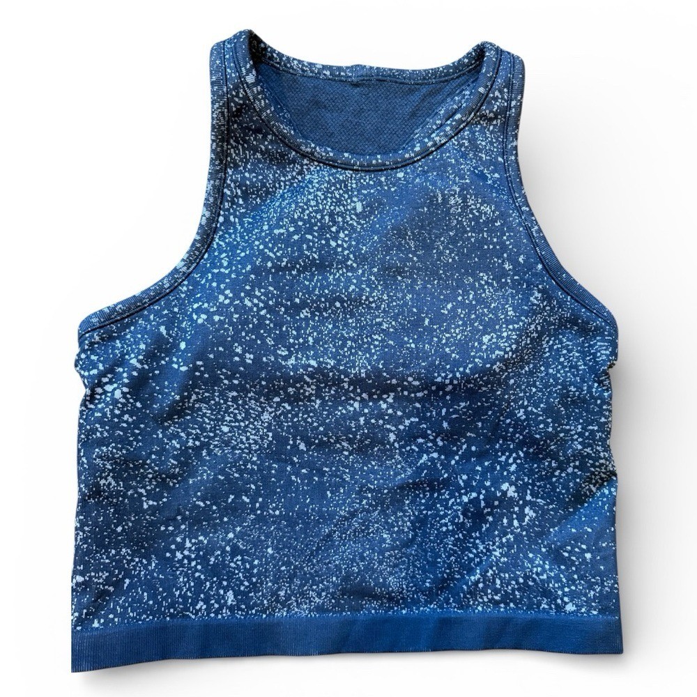 Lululemon Ebb to Street Built in Bra Crop Tank Racerback Blue White 10 Yoga