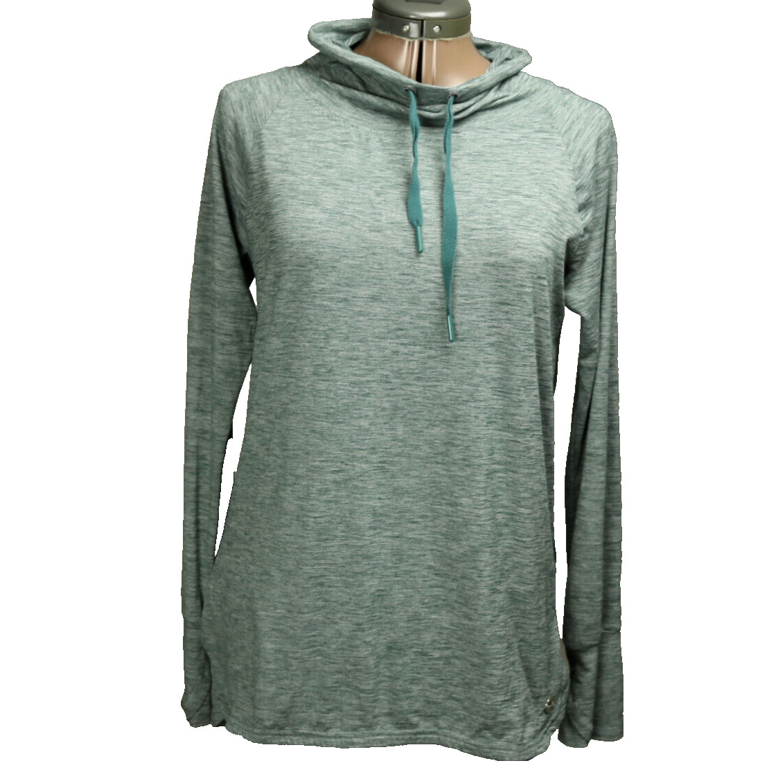 Jones New York Sport Funnel Neck Long Sleeve Top Logo Drawstring Heather Green S