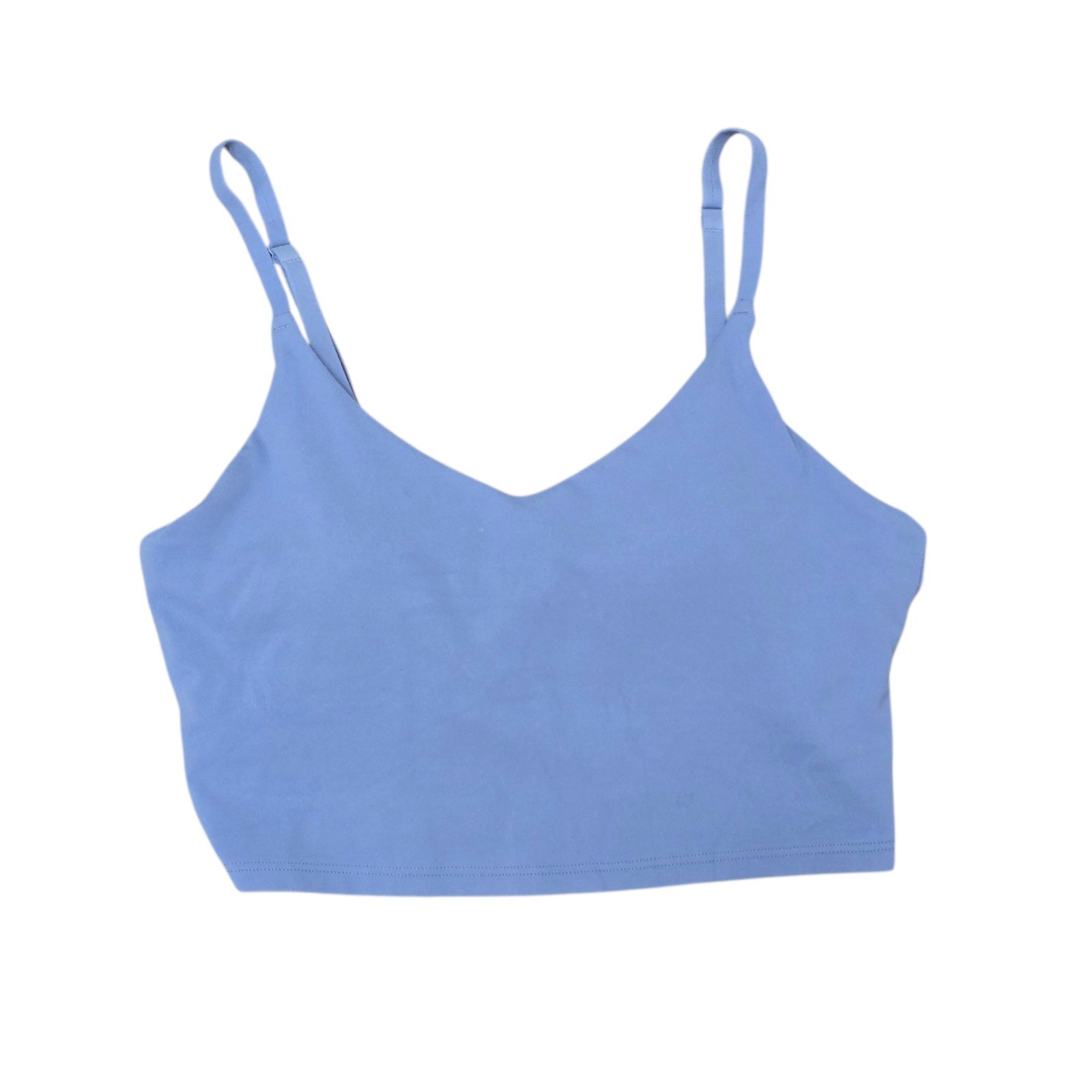 Athleta Aurora Crop Tank Blue V-Neck Adjustable Strap Shelf Bra Top Size Small