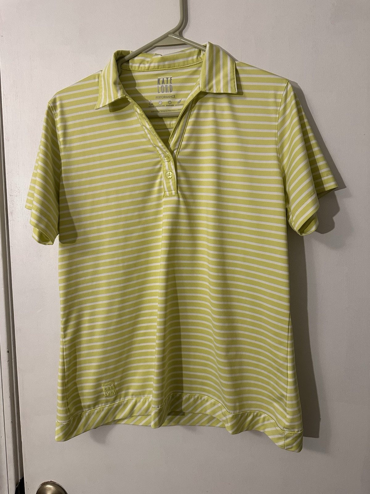 Kate Lord Performance Striped Lime Green Activewear Polo Women’s Large