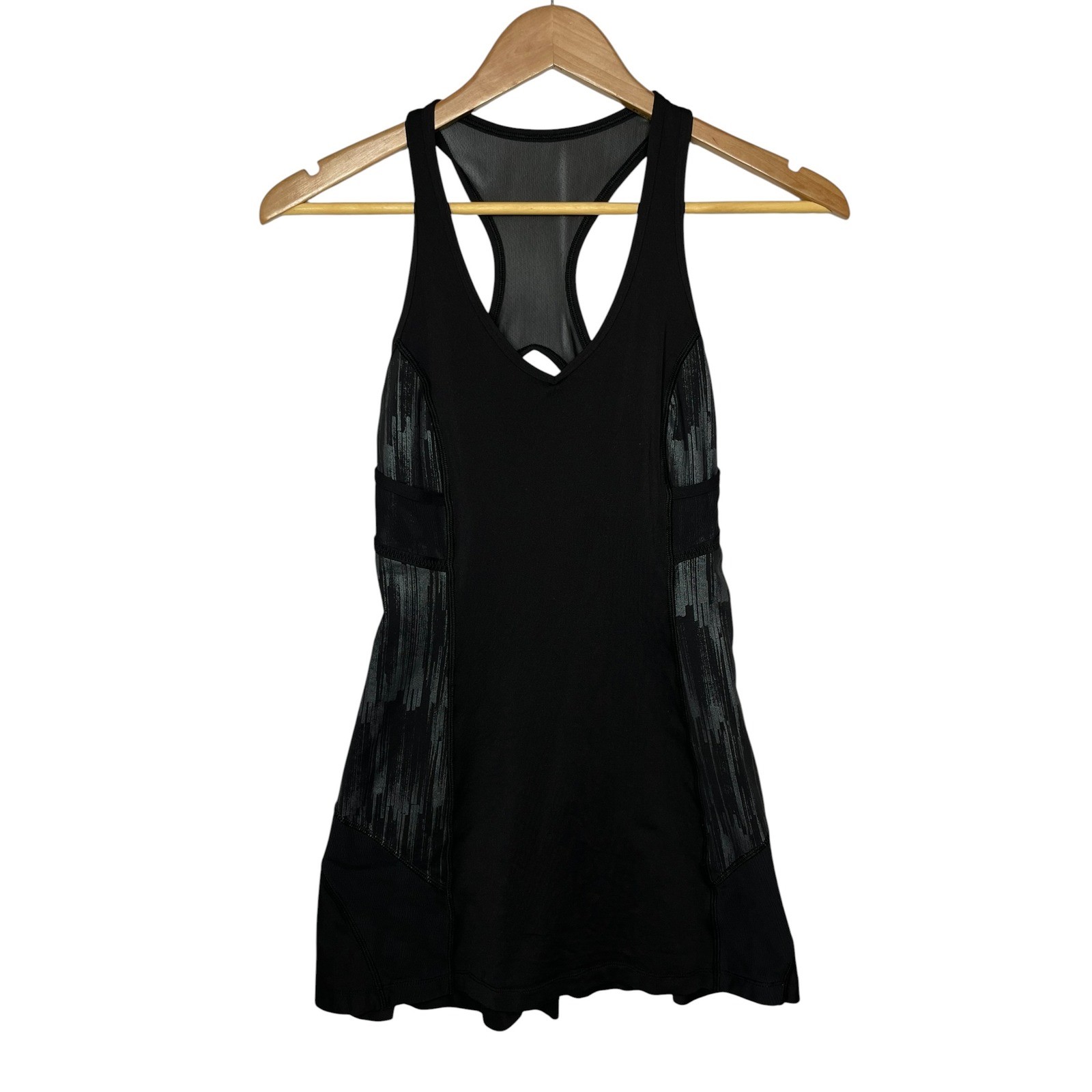 Lululemon Black Grey Graphic Mesh Racerback Tennis Tank Dress Size 2/4