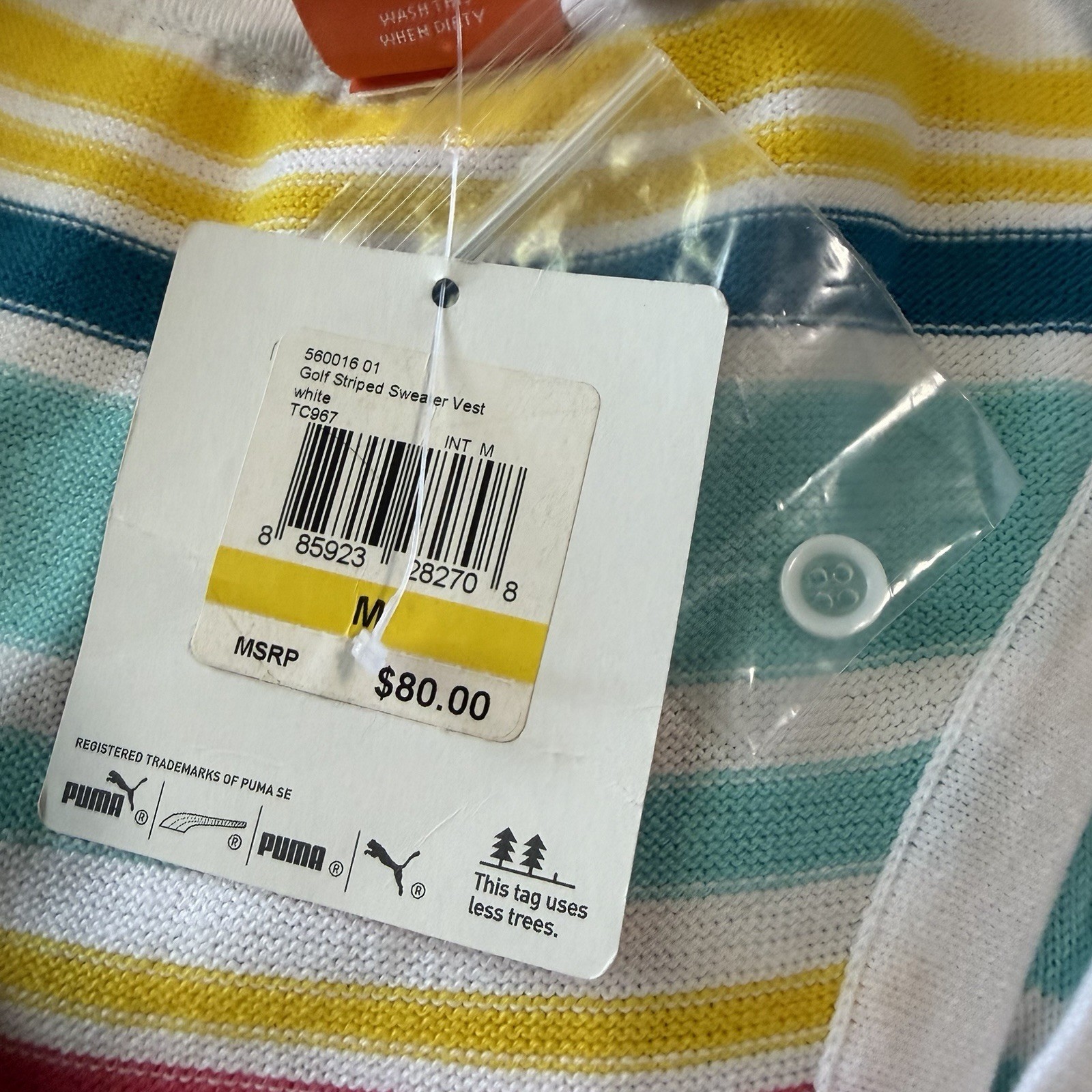 Puma Sport Lifestyle 100% Cotton Multicolor Striped Golf Sweater Vest Women’s M