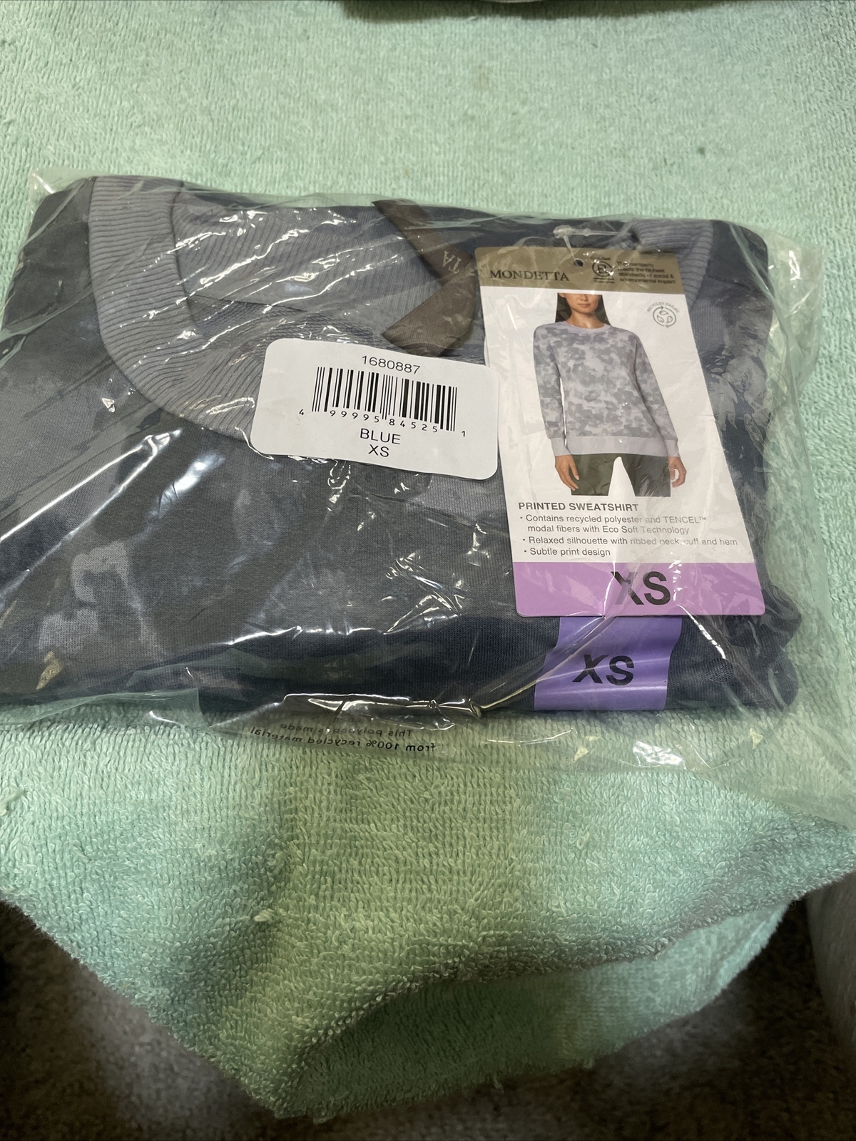 Mondetta Blue Gray Printed Tencel Long Sleeve Sweatshirt Size XS New With Tags